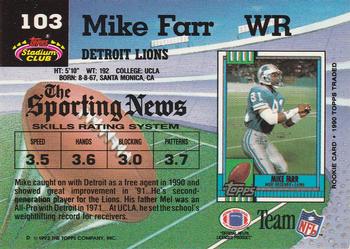 1992 Stadium Club #103 Mike Farr Back