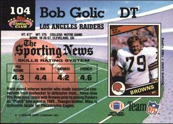 1992 Stadium Club #104 Bob Golic Back
