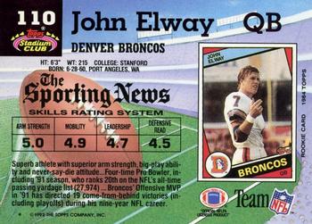 1992 Stadium Club #110 John Elway Back