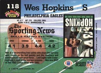 1992 Stadium Club #118 Wes Hopkins Back
