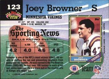 1992 Stadium Club #123 Joey Browner Back