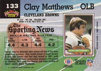 1992 Stadium Club #133 Clay Matthews Back