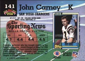 1992 Stadium Club #141 John Carney Back