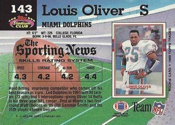 1992 Stadium Club #143 Louis Oliver Back
