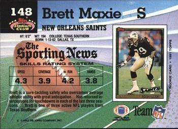 1992 Stadium Club #148 Brett Maxie Back