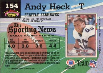 1992 Stadium Club #154 Andy Heck Back