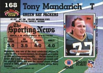 1992 Stadium Club #168 Tony Mandarich Back