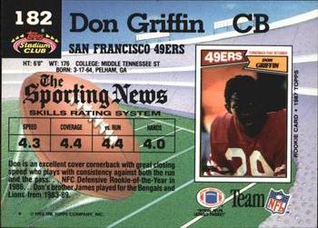 1992 Stadium Club #182 Don Griffin Back