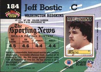 1992 Stadium Club #184 Jeff Bostic Back
