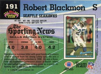 1992 Stadium Club #191 Robert Blackmon Back
