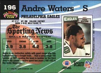 1992 Stadium Club #196 Andre Waters Back