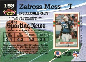 1992 Stadium Club #198 Zefross Moss Back