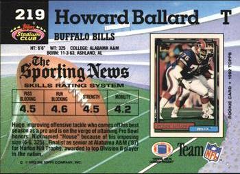 1992 Stadium Club #219 Howard Ballard Back