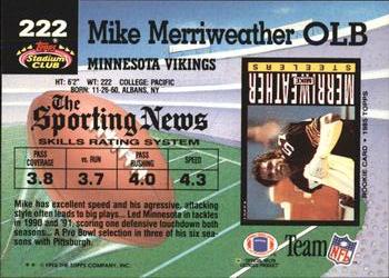 1992 Stadium Club #222 Mike Merriweather Back