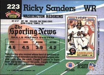 1992 Stadium Club #223 Ricky Sanders Back