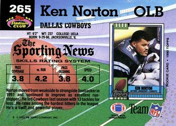 1992 Stadium Club #265 Ken Norton Back