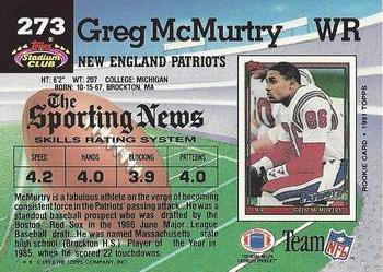 1992 Stadium Club #273 Greg McMurtry Back
