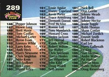 1992 Stadium Club #289 Checklist: 101-200 Back