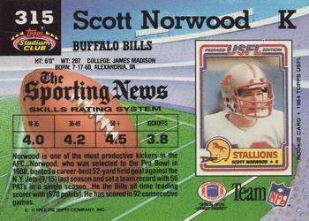 1992 Stadium Club #315 Scott Norwood Back