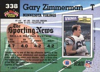 1992 Stadium Club #338 Gary Zimmerman Back
