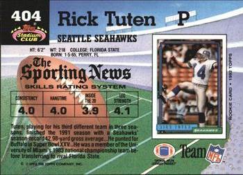 1992 Stadium Club #404 Rick Tuten Back