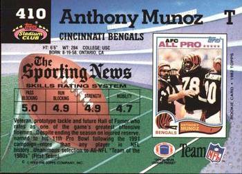 1992 Stadium Club #410 Anthony Munoz Back