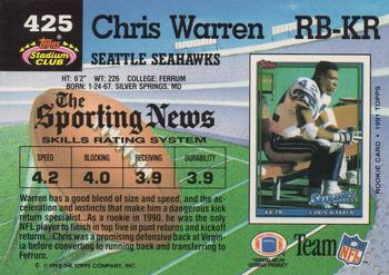 1992 Stadium Club #425 Chris Warren Back