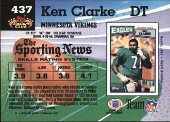 1992 Stadium Club #437 Ken Clarke Back