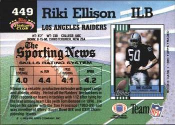 1992 Stadium Club #449 Riki Ellison Back