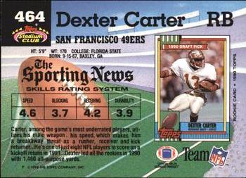 1992 Stadium Club #464 Dexter Carter Back