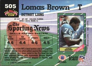 1992 Stadium Club #505 Lomas Brown Back