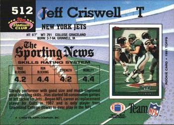 1992 Stadium Club #512 Jeff Criswell Back