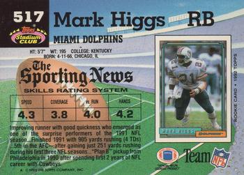 1992 Stadium Club #517 Mark Higgs Back