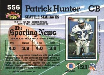 1992 Stadium Club #556 Patrick Hunter Back