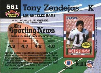 1992 Stadium Club #561 Tony Zendejas Back