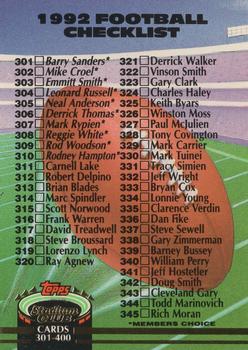 1992 Stadium Club #598 Checklist: 301-400 Front