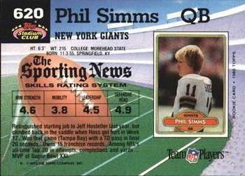 1992 Stadium Club #620 Phil Simms Back