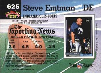 1992 Stadium Club #625 Steve Emtman Back