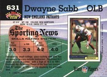 1992 Stadium Club #631 Dwayne Sabb Back