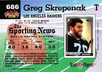 1992 Stadium Club #686 Greg Skrepenak Back