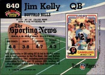1992 Stadium Club #640 Jim Kelly Back