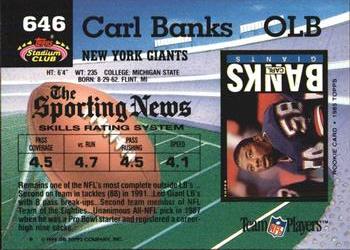 1992 Stadium Club #646 Carl Banks Back