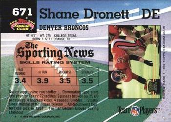 1992 Stadium Club #671 Shane Dronett Back