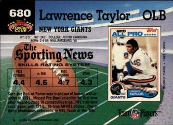 1992 Stadium Club #680 Lawrence Taylor Back