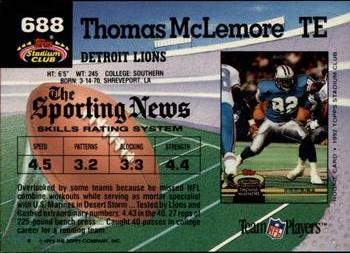 1992 Stadium Club #688 Thomas McLemore Back