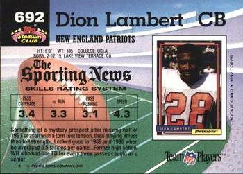1992 Stadium Club #692 Dion Lambert Back