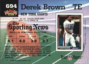 1992 Stadium Club #694 Derek Brown Back