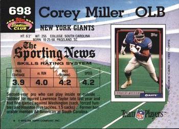 1992 Stadium Club #698 Corey Miller Back