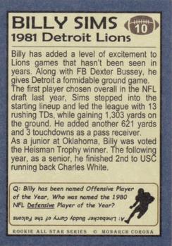 2008 Monarch Corona Rookie All Stars #10 Billy Sims Back
