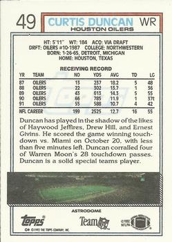 1992 Topps #49 Curtis Duncan Back